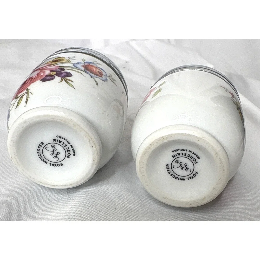 VTG Royal Worcester Egg Coddlers Set 2 White Floral Pink Rose England